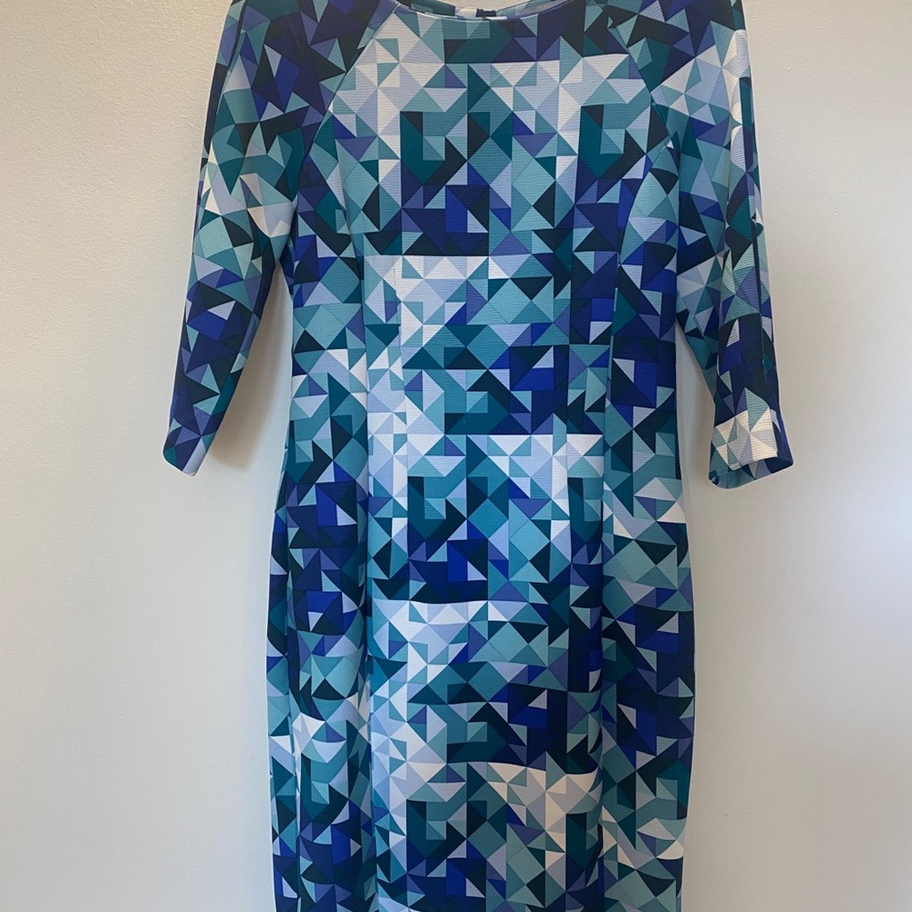 H&M Blue Geometric Midi Sheath Dress
